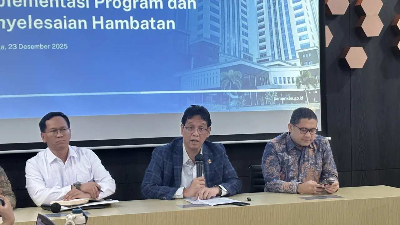 Menkeu Purbaya Yudhi Sadewa saat konferensi pers di Kementerian Keuangan, Jakarta Pusat, ditulis Rabu (24/12/2025). (Foto: Liputan6.com/Tira Santia)