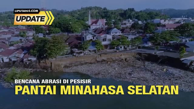Belasan rumah, jalan, serta jembatan amblas karena abrasi di pesisir Pantai Amurang, Kabupaten Minahasa Selatan, Sulut, Rabu (15/6/2022).