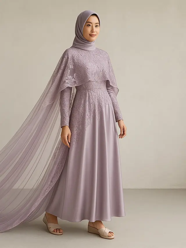 Model Gamis Brokat Satin Dengan Layer Mewah/Ilustrasi gambar oleh AI