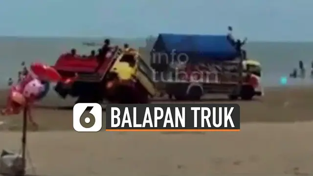 Tidak lama balapan itu berlangsung, salah satu truk mengalami oleng dan akhirnya terguling.