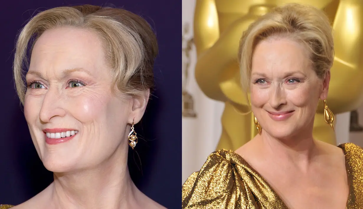 Meryl Streep adalah selebriti anggun yang selalu memesona di setiap penampilannya. Tapi kok patung lilinnya seperti pengin makan anak orang ya? (Getty Images/Cosmopolitan)
