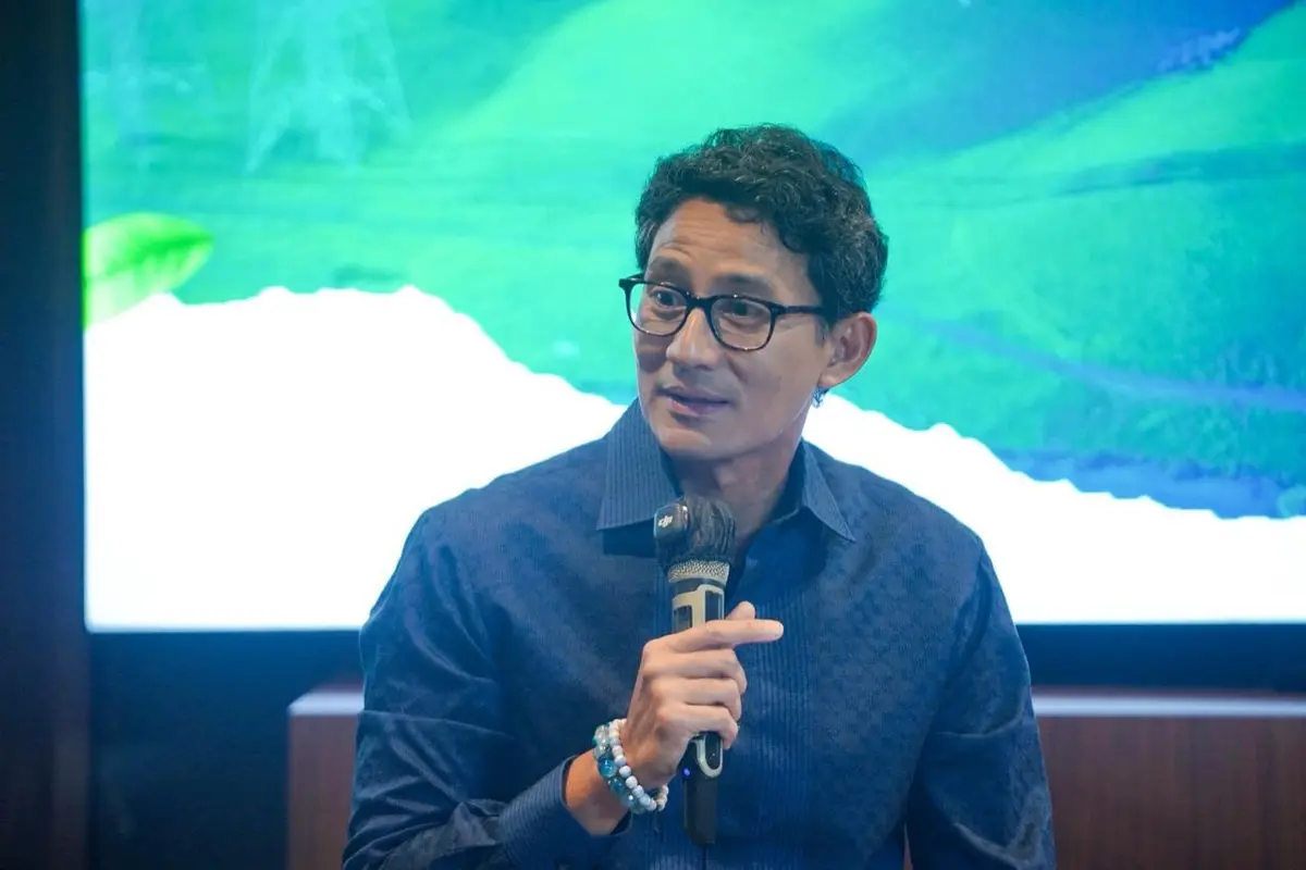 Pengusaha dan investor Sandiaga Salahuddin Uno dalam diskusi panel MUTU Green Economic Series 2026 Bersama Direktur PT Mutuagung Lestari M Syarip Lambaga, Rabu (15/4/2026).