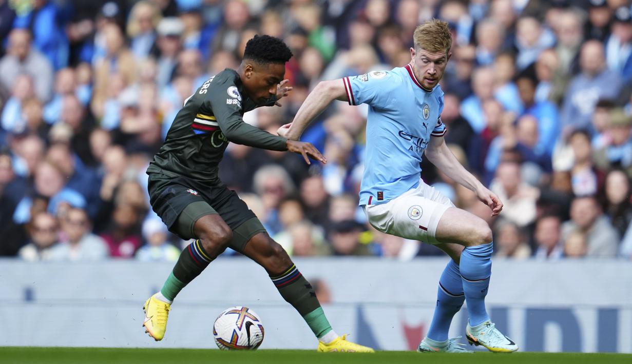 The Citizens menang empat gol tanpa balas atas tamunya di Etihad Stadium, Sabtu (8/10/2022). (AP/Jon Super)