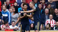 Tottenham Hotspur pesta gol di kandang Stoke City, 4-0, dalam laga Premier League di Stadion Bet365, Stoke, Sabtu (10/9/2016). Son Heung-Min mencetak dua gol. (Reuters/Peter Nicholls)  