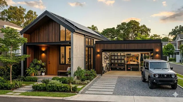 Model Rumah Kecil dengan Garasi Sekaligus Gudang