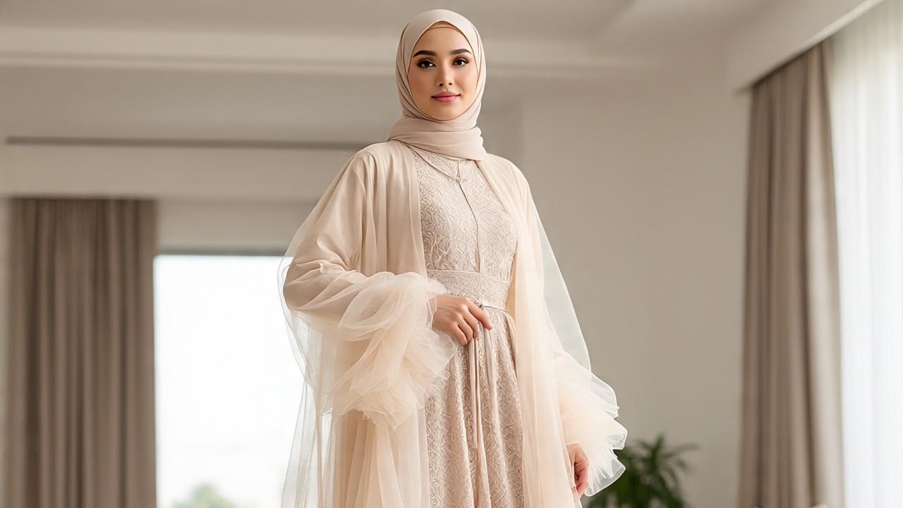 Ilustrasi Long Dress Brokat dan Outer
