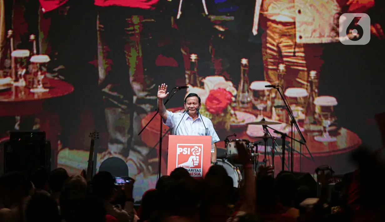 Prabowo Subianto hadir pada deklarasi dukungan dari PSI bersama sejumlah elite parpol di KIM. (Liputan6.com/Faizal Fanani)