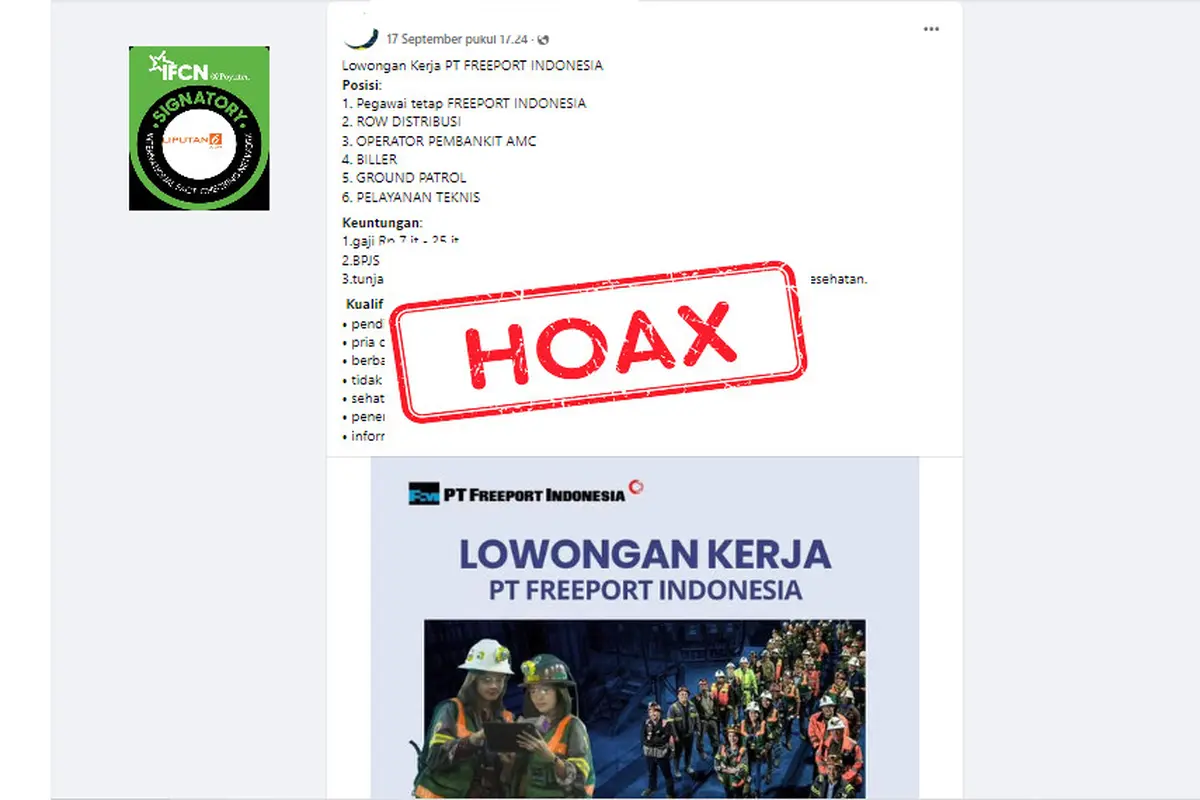 Tangkapan layar hoaks PT Freeport Indonesia