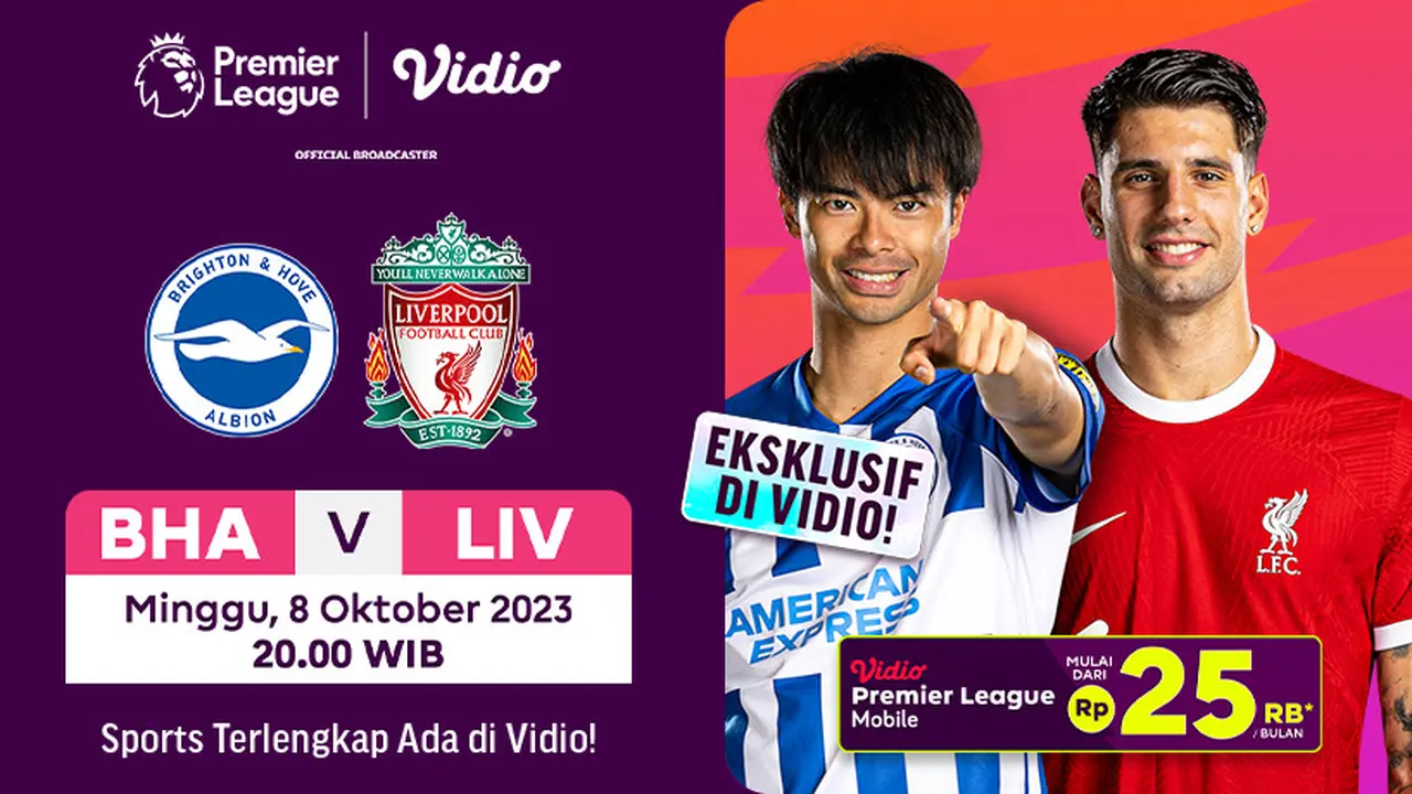 Link Live Streaming Liga Inggris 23/24: Brighton vs Liverpool di Vidio
