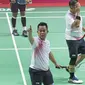 Ekspresi Hafizh Briliansyah Prawiranegara atlet bulutangkis Indonesia usai lolos ke babak final di Asian Paragames 2018  di Istora Senayan, Minggu (7/10/2018).  (Bola.com/Peksi Cahyo)