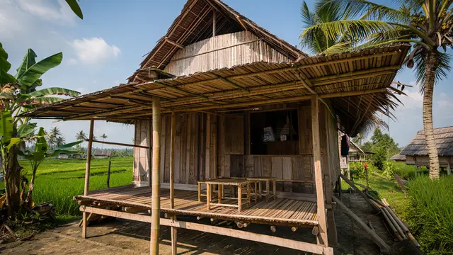 Desain Rumah Minimalis di Desa dengan Pergola Alami (AI)