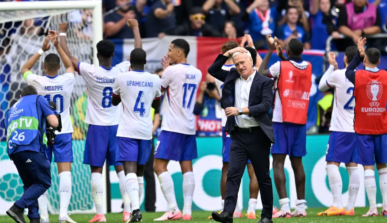 Les Bleus melaju ke perempat final Euro 2024 usai menang tipis 1-0 atas Belgia. (INA FASSBENDER/AFP)