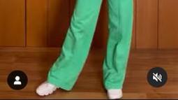 Mengenakan atasan crop top berwarna pink dipadu celana panjang hijau, pelantun "Sahabat Setia" ini mengaku sebagai cewek kue carabikang. (Foto: Instagram/@andienaisyah)