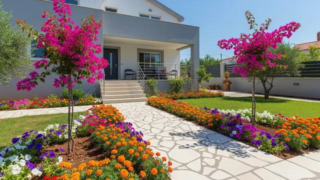 Desain Kebun Rumah di Desa Konsep Villa Modern (AI)