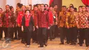 Presiden Joko Widodo (Jokowi) didampingi Ketum PDIP Megawati Soekarnoputri menghadiri HUT PDIP ke-44 di JCC, Jakarta Pusat, Selasa (10/1). HUT PDIP mengusung tema PDI Perjuangan Rumah Kebangsaan untuk Indonesia Raya. (Liputan6.com/Faizal Fanani)