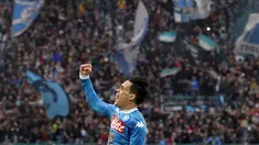 Ekspresi pemain Napoli, Jose Maria Callejon, setelah mencetak gol ke gawang Empoli dalam lanjutan Serie A Italia di Stadion San Paolo, Minggu (31/1/2016) malam WIB. (Reuters/Ciro De Luca)