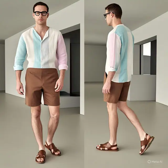 Celana Pendek Coklat dengan Kemeja Linen