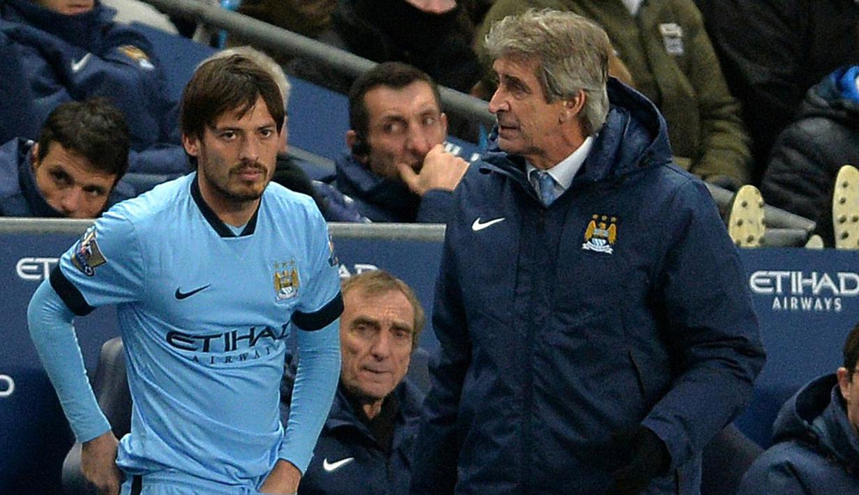 David Silva memperkuat Manchester City sejak tahun 2010. Di bawah pelatih Manuel Pellegrini, David Silva selalu menjadi motor permainan City dan sudah menghasilkan gelar juara Liga Inggris dan 2 trofi Piala Liga. (EPA/Peter Powell)