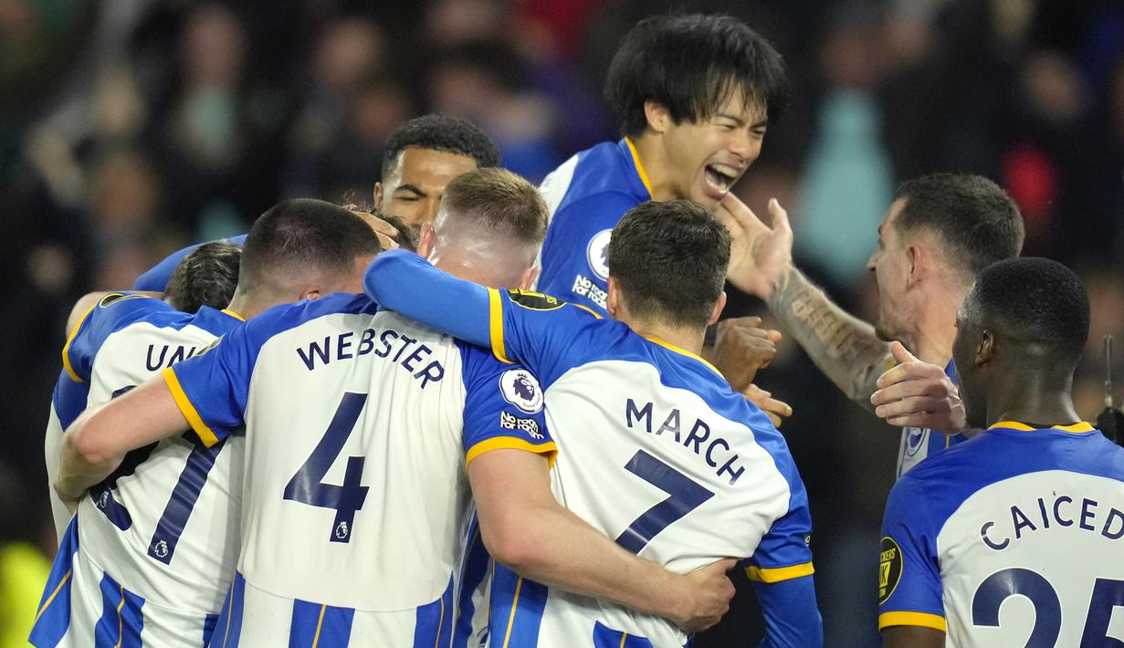 Sementara kemenangan ini membawa Brighton naik ke urutan keenam dengan 55 angka. (AP Photo/Kirsty Wigglesworth)