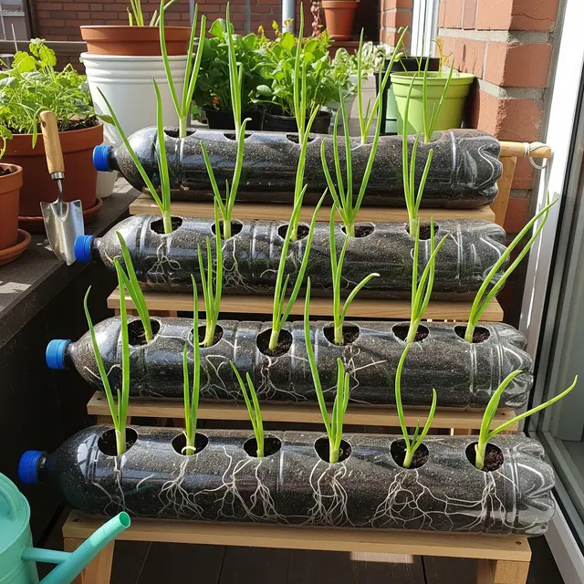 Kebun Daun Bawang dari Botol Plastik Bekas (Image by Gemini AI)