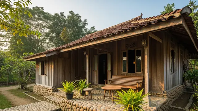Rumah Kampung 1 Lantai dengan Teras Unik ala Desa Tempo Dulu (Gemini AI)