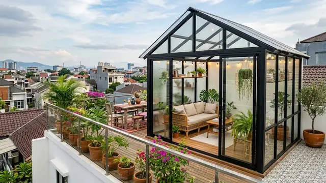 Desain Teras Rooftop Rumah Kecil yang Estetik/AI Generated