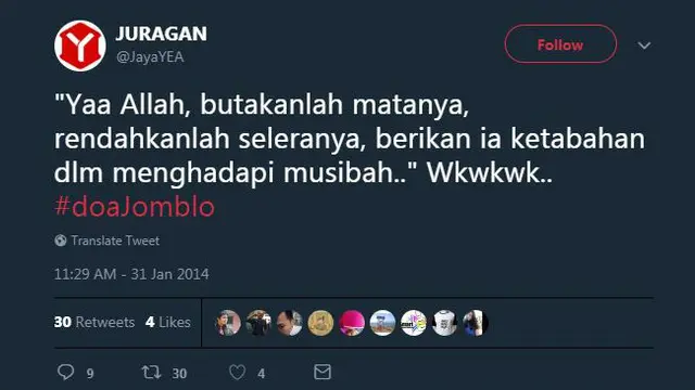 Alih-alih serius, cuitan 'doa jomblo' berikut ini malah bikin ngakak karena kocak.