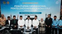 Menag Nasaruddin Umar gelar konferensi pers usai menutup operasional penyelenggaraan ibadah haji 1446 H/2025 M. (dok. Humas Kemenag)