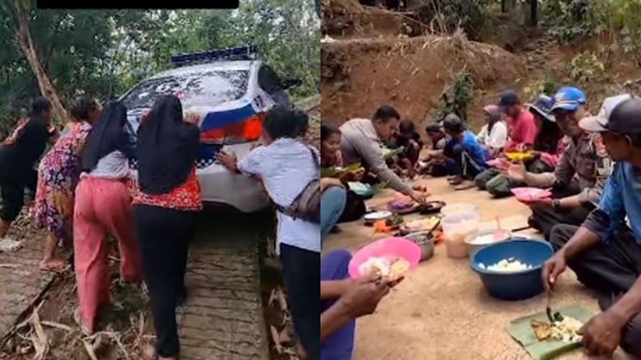 Bawa Mobil Patwal ke Perkampungan, Polisi Ini Bagikan Makan Siang Sederhana buat Para Petani 'Matur Nuwun ya Allah