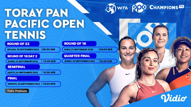 Nonton Keseruan Streaming WTA 250 Toray Pan Pacific Open Tennis Live Vidio 20 sampai 25 September
