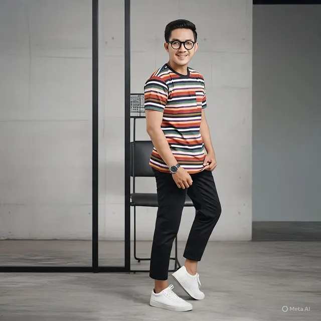 Outfit Kuliah Pria Striped Shirt + Ankle Pants