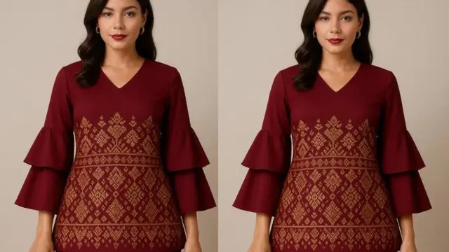 Model Batik Lengan Lonceng Dua Tingkat Kombinasi Polos dan Motif