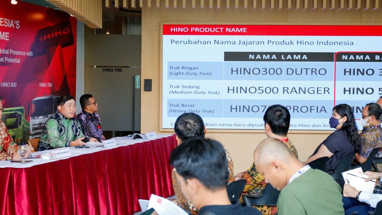 Nama truk Hino300
Dutro menjadi Hino 300 di segmen light duty truck, Hino500 Ranger menjadi Hino 500 (medium
duty truck), dan Hino700 Profia menjadi Hino 700 (heavy duty truck)