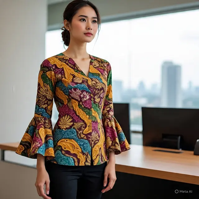 Batik Lengan Lonceng Dua Tingkat Modern untuk Kerja