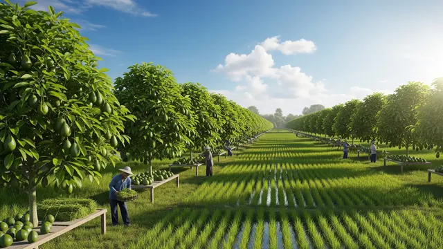 Ide Surjan dengan Pohon Buah di Sawah yang Bisa Menambah Penghasilan Petani (Gemini AI)
