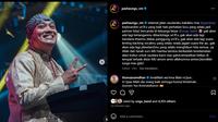 Unggahan Pasha Ungu di media sosial saat menyampaikan kabar duka meninggalnya Gatot Kies Afieriyanto, yang akrab disapa Gatz Keyz atau Mas Gatz, kibordis additional band Ungu. (Instagram @pashaungu_vm)