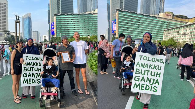 Bertemu Andien, Begini Potret Santi dan Eto di CFD Saat Bawa Poster Soal Ganja Medis. (Sumber: Twitter @andienaisyah)