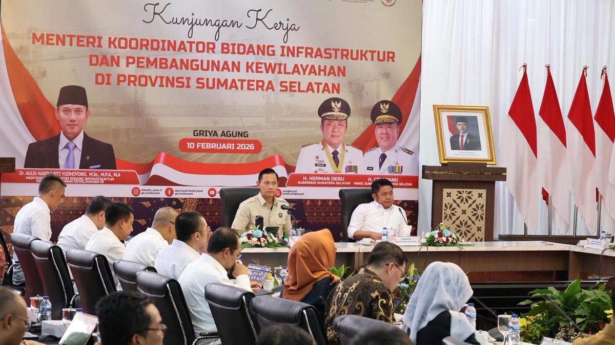 Kunjungan Kerja ke Sumatra Selatan, Menko AHY Perkuat Koordinasi Pembangunan Infrastruktur Strategis