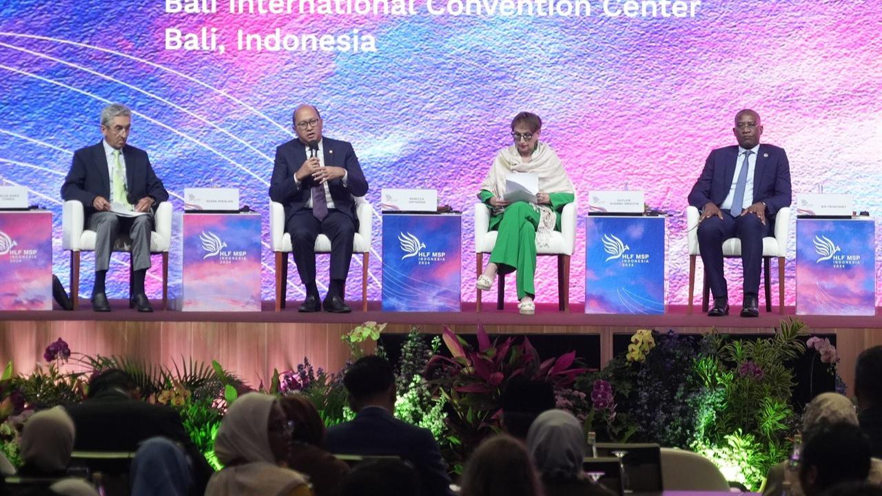 Menteri Investasi/Kepala Badan Koordinasi Penanaman Modal (BKPM) Rosan Roeslani saat menjadi panelis dalam High-Level Forum on Multi-Stakeholder Partnership
