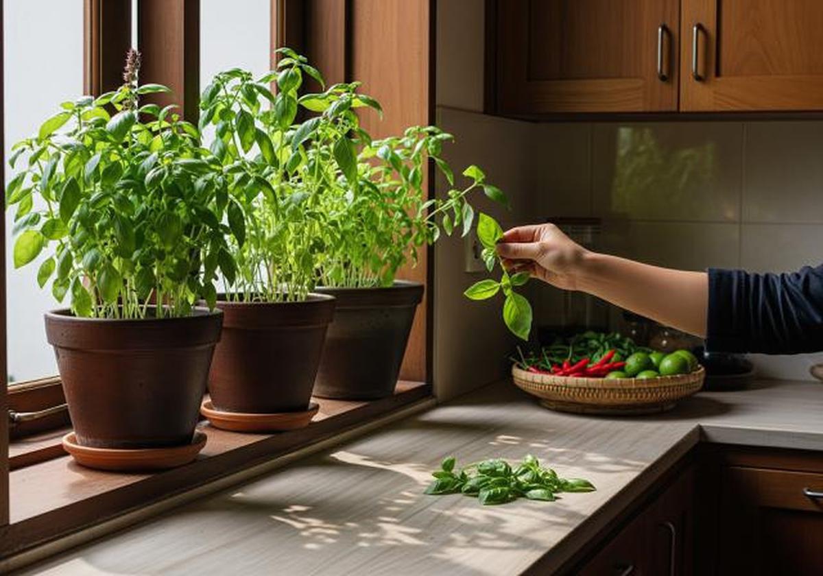 Kebun Basil untuk Dapur Aktif Memasak/Ide Kebun Rempah Dapur di Ambang Jendela