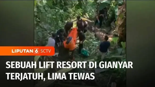 Lima karyawan sebuah resort di Ubud, Gianyar, Bali, tewas setelah lift yang ditumpangi terjatuh pada Jumat kemarin. Jenazah korban kini disemayamkan di dua rumah sakit terdekat di wilayah Ubud.