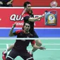 Ganda putra Indonesia Hendra Setiawan / Mohammad Ahsan saat menghadapi Liao Min Chun / Su Ching Heng dari Taiwan pada perempat final Kejuaraan Dunia Bulu Tangkis 2019 di Basel, Swiss, Sabtu (24/8/2019) dini hari WIB. (foto: PBSI)