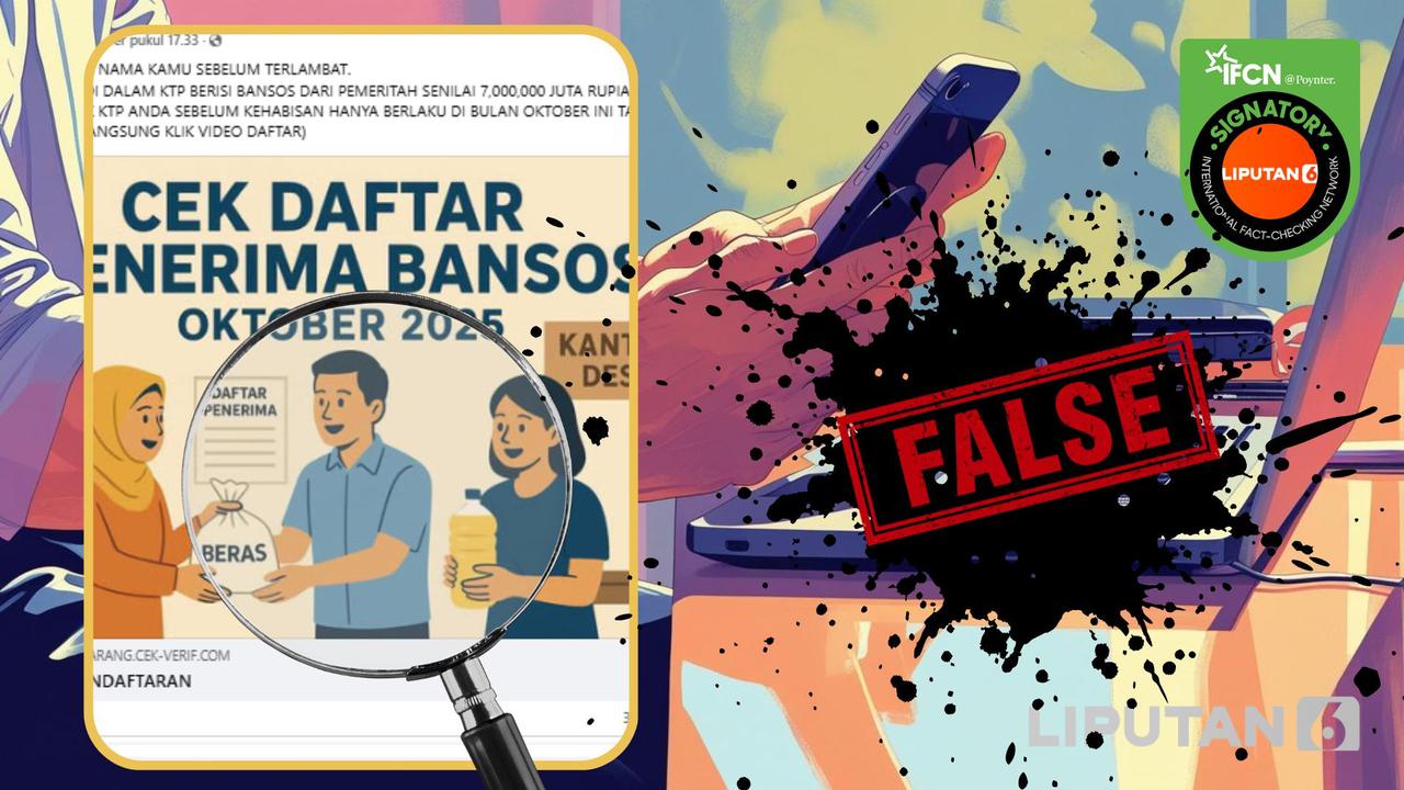 Tangkapan layar klaim link cek isi KTP penerima bansos Oktober 2025.