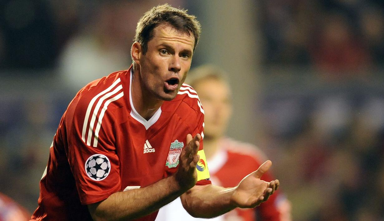 2. Jamie Carragher (7 gol bunuh diri) - Carragher memulai dan menghabiskan kariernya sepak bolanya bersama Liverpool. Bek asal Inggris ini pernah 7 kali melakukan gol bunuh diri di kompetisi Premier League. (AFP/Paul Ellis)