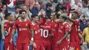 Para pemain Liverpool merayakan gol Darwin Nunez yang menjadi gol penentu kemenangan melawan Bournemouth pada pekan kelima Premier League 2024/2025. (AP/Peter Byrne)