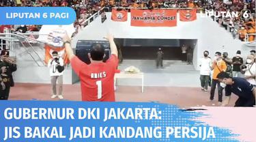 Mengenakan kostum klub sepak bola Persija dengan nomor punggung 1, Gubernur DKI Jakarta, Anies Baswedan datangi Jakarta International Stadium. Anies memastikan JIS akan jadi kandang Persija.