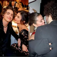 Pertama ada pasangan yang tengah dimabuk asmara, Kylie Jenner & Timothée Chalamet. Keduanya tampil serasi dengan outfit serba hitamnya.  [@kyliejennermidia]