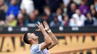 Ekspresi bintang Manchester United, Cristiano Ronaldo, pada laga kontra West Ham United di London Stadium pada duel Liga Inggris 2021/2022, Minggu (19/9/2021). (AP Photo/Ian Walton)