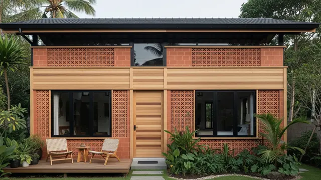 Rumah Kampung dengan Dinding Roster Kombinasi Kayu/Gemini AI