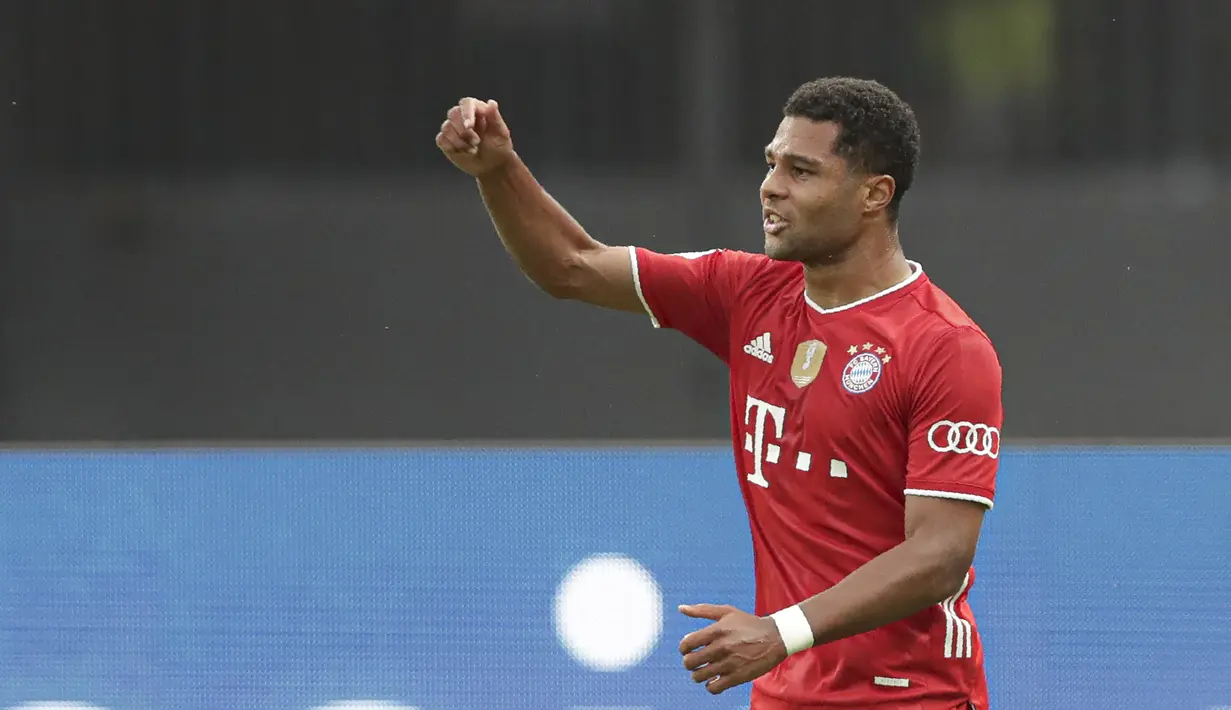 2. Serge Gnabry (Bayern Munchen) - Gnabry tampil memukau bersama Bayern Munchen di kompetisi Liga Champions musim ini. Pemain asal Jerman ini mendapatkan nilai 7.75 dari statistik penampilannya di Liga Champions 2019/2020. (AFP/Michael Sohn/pool)